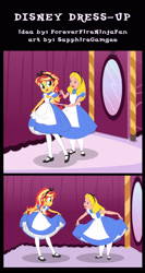 Size: 1594x3000 | Tagged: safe, artist:sapphiregamgee, sunset shimmer, equestria girls, g4, carousel boutique, clothes, comic, commission, crossover, disney, disney style, dress