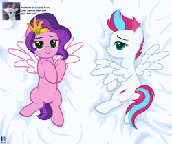 Size: 3600x3008 | Tagged: safe, artist:ramixe dash, pipp petals, zipp storm, pegasus, pony, g4, g5, adorapipp, adorasexy, adorazipp, base used, bed, cute, duo, female, g5 to g4, generation leap, looking at you, mare, royal sisters (g5), sexy, siblings, signature, sisters, watermark