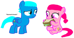Size: 3236x1652 | Tagged: safe, artist:memeartboi, earth pony, pegasus, pony, anais watterson, brother and sister, colt, cute, daisy the donkey, duo, duo male and female, eating, female, filly, foal, food, gumball watterson, happy, herbivore, hungry, male, ponified, sandwich, sibling, sibling bonding, sibling love, siblings, simple background, sister, smiling, starving, stomach growl, stomach noise, the amazing world of gumball, white background
