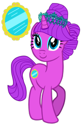 Size: 2000x3000 | Tagged: safe, artist:cloudy glow, artist:darkpinkmonster, artist:user15432, oc, oc only, oc:mirror shine, pony, unicorn, g4, base used, closed mouth, crown, cutie mark, female, hooves, horn, jewelry, looking up, mare, raised hoof, regalia, simple background, smiling, solo, standing, tiara, transparent background