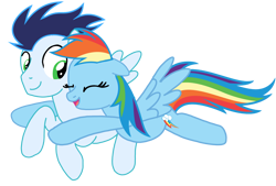 Size: 2856x1935 | Tagged: safe, rainbow dash, soarin', pegasus, pony, female, flying, hug, male, mare, ship:soarindash, shipping, simple background, stallion, straight, transparent background