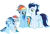 Size: 2856x1935 | Tagged: artist needed, safe, rainbow dash, soarin', oc, oc:ragtag, oc:shooting star, pegasus, pony, g4, female, filly, foal, male, mare, offspring, parent:rainbow dash, parent:soarin', parents:soarindash, ship:soarindash, shipping, siblings, simple background, stallion, straight, transparent background, twins