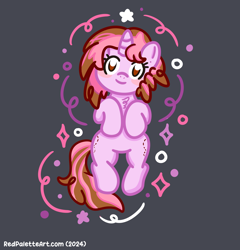 Size: 3120x3244 | Tagged: safe, artist:redpalette, oc, oc:hibiscus stitch, unicorn, cute, digital art, female, horn, looking at you, lying down, mare, pink, sparkles, unicorn oc