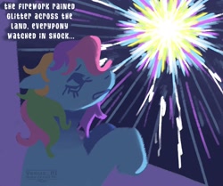 Size: 1560x1302 | Tagged: safe, artist:venus_ai_, rainbow dash (g3), earth pony, pony, g3, alternate universe, explosion, fireworks, glitter, infected, infected au, infection, infection au, looking out the window, magic explosion, mlp infection, multicolored mane, scared, scaredy dash, signature, this will end in death, this will end in pain, this will end in tears, this will end in tears and/or death, this will not end well
