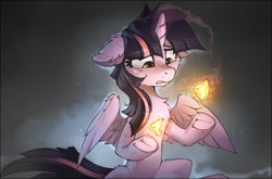 Size: 1750x1152 | Tagged: safe, artist:ramiras, twilight sparkle, alicorn, pony, g4, crying, female, floppy ears, frog (hoof), hoofbutt, horn, mare, partially open wings, sad, sitting, solo, teary eyes, twilight sparkle (alicorn), underhoof, wings