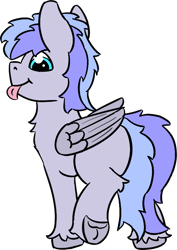 Size: 584x827 | Tagged: safe, artist:dsksh, oc, oc only, oc:discoordination, pegasus, pony, :p, aggie.io, blue eyes, butt, folded wings, looking at you, male, pegasus oc, plot, raised leg, simple background, sketch, solo, stallion, tail, tongue out, transparent background, two toned mane, two toned tail, unshorn fetlocks, wings