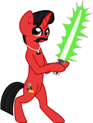 Size: 590x776 | Tagged: safe, artist:mickey1909, oc, oc:mickey motion, unicorn, g4, bipedal, horn, lightsaber, male, simple background, solo, star wars, transparent background, weapon