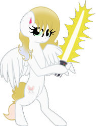 Size: 590x776 | Tagged: safe, artist:mickey1909, oc, oc only, oc:honey bun, pegasus, g4, bipedal, female, lightsaber, simple background, solo, star wars, transparent background, weapon