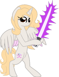 Size: 590x776 | Tagged: safe, artist:mickey1909, oc, oc only, oc:mythical valiant, alicorn, g4, bipedal, female, lightsaber, simple background, solo, star wars, transparent background, weapon