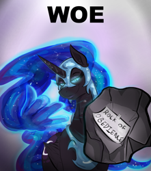 Size: 2005x2267 | Tagged: safe, artist:testostepone, part of a set, nightmare moon, pony, art pack:shattered will, g4, hand, offscreen character, pov, rock, smug, solo, throwing