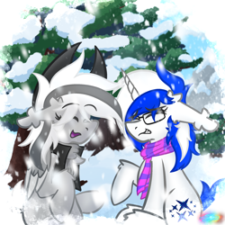Size: 2048x2048 | Tagged: safe, artist:linkle, oc, oc:astro lazuli, oc:silver edge, clothes, scarf, snow, winter