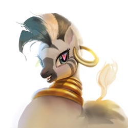 Size: 1024x1024 | Tagged: safe, artist:vondsketch, zecora, pony, zebra, g4, ear piercing, earring, female, heart, heart eyes, jewelry, mare, neck rings, piercing, simple background, solo, white background, wingding eyes