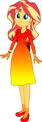 Size: 525x1513 | Tagged: safe, artist:invisibleink, artist:tylerajohnson352, sunset shimmer, equestria girls, g4, beautiful, bracelet, clothes, colorful, dress, female, flats, glitter, jewelry, shoes, simple background, solo, sparkles, sparkly dress, sparkly hair, transparent background