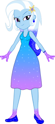 Size: 696x1551 | Tagged: safe, artist:invisibleink, artist:tylerajohnson352, trixie, equestria girls, g4, bare shoulders, beautiful, blue dress, bracelet, clothes, colorful, dress, ear piercing, earring, female, flats, glitter, gradient clothes, gradient dress, gradient hair, hairpin, jewelry, piercing, shoes, simple background, sleeveless, solo, sparkles, sparkly dress, sparkly hair, transparent background