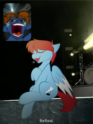 Size: 3686x4916 | Tagged: safe, artist:feather_bloom, oc, oc:jack(fb), oc:jasper(fb), earth pony, pegasus, pony, blurry, detailed background, meme, microphone, open mouth, performance, singing, sobbing, source in the description, stage