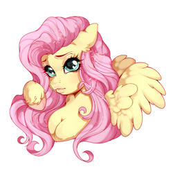 Size: 2036x1987 | Tagged: safe, artist:zugellywolf, fluttershy, pegasus, pony, bust, cute, female, floppy ears, lips, mare, shyabetes, simple background, solo, spread wings, transparent background, unshorn fetlocks, wings
