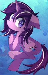 Size: 3850x5950 | Tagged: safe, artist:kawaiipony2, oc, oc only, oc:rune stroke, pony, unicorn, absurd resolution, colored pupils, commission, eye clipping through hair, female, floppy ears, horn, leg fluff, looking at you, mare, smiling, smiling at you, solo, tail, unicorn oc