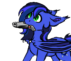 Size: 379x326 | Tagged: safe, artist:fluffyghost, oc, oc only, oc:guard cobalt flash, bat pony, animated, bat pony oc, commission, gif, gun, ready to fight, vibrating, violence, weapon, ych result