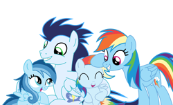 Size: 2346x1424 | Tagged: artist needed, safe, rainbow dash, soarin', oc, oc:ragtag, oc:shooting star, pegasus, pony, female, filly, foal, male, mare, offspring, parent:rainbow dash, parent:soarin', parents:soarindash, ship:soarindash, shipping, siblings, simple background, stallion, straight, transparent background, twins