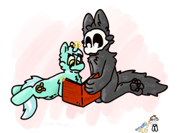 Size: 2160x1620 | Tagged: safe, artist:felixmcfurry, bon bon, lyra heartstrings, sweetie drops, unicorn, anthro, g4, anthro with ponies, book, changed (game), duo focus, furry, horn, magic, puro, reading, simple background, transparent background