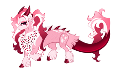 Size: 4700x2700 | Tagged: safe, artist:gigason, oc, oc only, oc:pepperpot, draconequus, bald face, big eyelashes, blaze (coat marking), cloven hooves, coat markings, colored hooves, colored pinnae, dappled, draconequus oc, eye clipping through hair, eyeshadow, facial markings, female, gradient hooves, gradient horn, gradient mane, gradient tail, horn, lidded eyes, magenta eyes, makeup, obtrusive watermark, offspring, parent:cayenne, parent:discord, pink eyeshadow, ponytail, raised hoof, ruff, shiny hooves, simple background, socks (coat markings), solo, standing, tail, transparent background, trypophobia, unshorn fetlocks, watermark