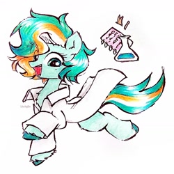 Size: 1987x1988 | Tagged: safe, artist:liaaqila, oc, oc only, oc:misty eyes, earth pony, pony, clothes, cutie mark, earth pony oc, lab coat, simple background, solo, traditional art, white background