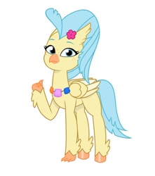 Size: 640x725 | Tagged: safe, artist:jazzhooves, princess skystar, classical hippogriff, hippogriff, g4, g5, female, flower, flower in hair, freckles, g4 to g5, generation leap, jewelry, necklace, simple background, solo, thumbs up, white background