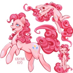 Size: 1080x1080 | Tagged: safe, artist:kiryunx, pinkie pie, earth pony, pony, eyes closed, female, mare, open mouth, open smile, simple background, sitting, smiling, solo, white background