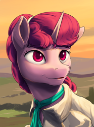 Size: 1560x2100 | Tagged: safe, artist:tofuslied-, sugar belle, unicorn, equestria at war mod, g4, bust, clothes, horn, portrait, solo