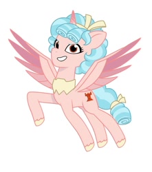 Size: 640x725 | Tagged: safe, artist:jazzhooves, cozy glow, alicorn, pony, g4, g5, my little pony: tell your tale, alicornified, bow, cozycorn, female, freckles, g4 to g5, generation leap, hair bow, jewelry, older, older cozy glow, race swap, regalia, simple background, solo, spread wings, tail, tail bow, teenager, white background, wings