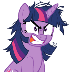 Size: 1024x1024 | Tagged: safe, alternate version, artist:anythingpony, twilight sparkle, pony, unicorn, g4, angry, female, horn, mare, messy hair, messy mane, png, show accurate, simple background, solo, transparent background, unicorn twilight