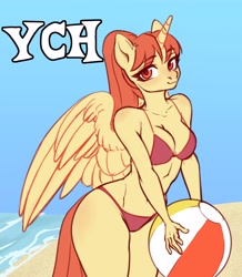 Size: 2620x3000 | Tagged: safe, artist:nika-rain, oc, alicorn, pony, anthro, auction, auction open, ball, clothes, commission, sketch, solo, swimsuit, ych sketch, your character here