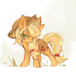 Size: 2048x2048 | Tagged: safe, artist:琼觞觞, applejack, earth pony, pony, female, grass, mare, simple background, solo, white background