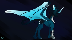 Size: 3840x2160 | Tagged: safe, artist:tenebrisnoctus, princess luna, alicorn, bat pony, armor, bat wings, big ears, concave belly, fit, horns, large wings, redesign, slender, thin, wings