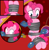 Size: 3247x3321 | Tagged: safe, artist:cardshark777, pinkie pie, earth pony, pony, g4, 3 panel comic, bondage, bound and gagged, comic, fainting couch, female, femsub, first pony view, gag, helpless, looking down, magic, mare, panel, panels, pink coat, pink mane, sequel, sitting, solo, submissive, tape, tape bondage, tape gag, wrapping