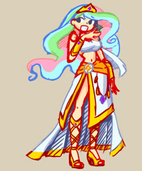 Size: 828x993 | Tagged: safe, artist:shadowhawx, princess celestia, human, g4, belly, belly button, breasts, crown, female, high heels, human female, humanized, jewelry, long hair, midriff, regalia, shoes, solo, thin