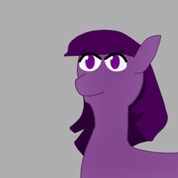 Size: 2000x2000 | Tagged: safe, oc, pony, gray background, purple coat, purple eyes, purple mane, simple background, smiling, twilight mane cut