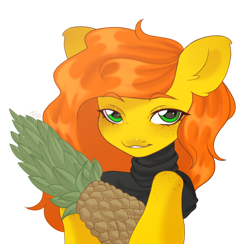 Size: 2050x2000 | Tagged: safe, artist:pro0oxy, oc, oc only, oc:anna pine, earth pony, pony, clothes, food, freckles, looking at you, pineapple, simple background, smiling, smiling at you, solo, transparent background