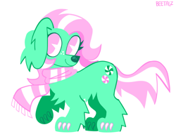 Size: 1280x1014 | Tagged: safe, artist:beetalz, dog, pony, character request, clothes, cutie mark, dogified, scarf, simple background, smiling, solo, species swap, white background