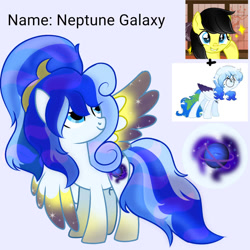 Size: 1000x1000 | Tagged: safe, oc, oc:altersmay earth, oc:star tail, pegasus, pony, colored hooves, colored wings, cutie mark, duo, duo female, female, fusion, grin, jewelry, looking up, mare, necklace, neptune, older, older altersmay earth, planet, planet ponies, ponified, simple background, smiling, white background, wings