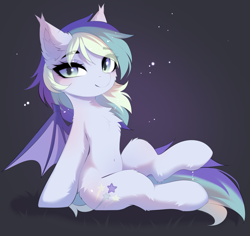 Size: 3821x3614 | Tagged: safe, artist:empress-twilight, oc, oc only, oc:wisty starshine, bat pony, pony, belly button, chest fluff, cute, female, fluffy, gradient background, leaning back, mare, smiling
