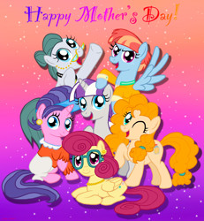 Size: 1426x1542 | Tagged: safe, artist:jac59col, cloudy quartz, cookie crumbles, pear butter, posey shy, twilight velvet, windy whistles, earth pony, pegasus, pony, unicorn, female, horn, mane six opening poses, mom six, mother, mother's day