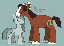 Size: 3740x2684 | Tagged: safe, artist:naggfruit, marble pie, trouble shoes, crack shipping, cute, duo, duo male and female, female, male, marblebetes, marbleshoes, shipping, simple background, straight, troublebetes
