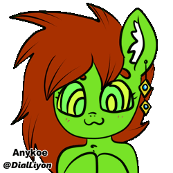 Size: 1024x1024 | Tagged: safe, artist:anykoe, artist:dialliyon, oc, oc:anguis flake, lamia, original species, animated, blushing, brown mane, cute, ear fluff, ear piercing, earring, female, gif, green skin, hypno eyes, hypnosis, jewelry, kaa eyes, looking at you, loop, perfect loop, piercing, signature, simple background, solo, tongue out, transparent background