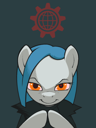 Size: 1200x1600 | Tagged: source needed, safe, alternate version, artist:darkdoomer, oc, oc only, oc:lorelei kernav, earth pony, hooves together, looking at you, propaganda poster, simple background, smiling, smiling at you