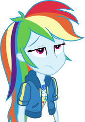 Size: 3000x4265 | Tagged: safe, artist:cloudy glow, rainbow dash, human, equestria girls, equestria girls specials, g4, my little pony equestria girls: holidays unwrapped, .ai available, annoyed, clothes, female, frown, geode of super speed, hoodie, jacket, magical geodes, shirt, simple background, solo, transparent background, vector