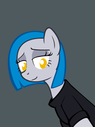 Size: 1200x1600 | Tagged: source needed, safe, anonymous artist, oc, oc only, oc:lorelei kernav, earth pony, bust, clothes, eyebrows, female, looking down, raised eyebrow, rolled up sleeves, simple background, solo