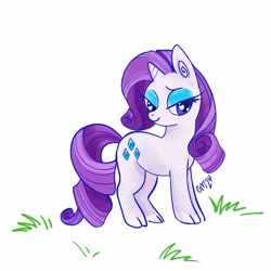 Size: 3000x3000 | Tagged: safe, artist:hearthgod, rarity, pony, unicorn, g4, female, grass, heart, heart eyes, horn, lidded eyes, mare, signature, simple background, smiling, solo, wingding eyes