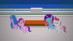 Size: 1920x1080 | Tagged: safe, artist:carrotorangelight, izzy moonbow, misty brightdawn, pipp petals, zipp storm, pegasus, unicorn, g5, female, horn, royal sisters (g5), siblings, sisters, stroll