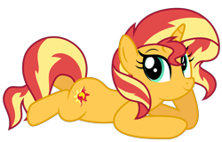 Size: 4000x2565 | Tagged: safe, artist:keronianniroro, sunset shimmer, pony, unicorn, g4, cute, female, high res, hoof on face, horn, looking up, lying down, mare, prone, shimmerbetes, simple background, solo, transparent background, vector